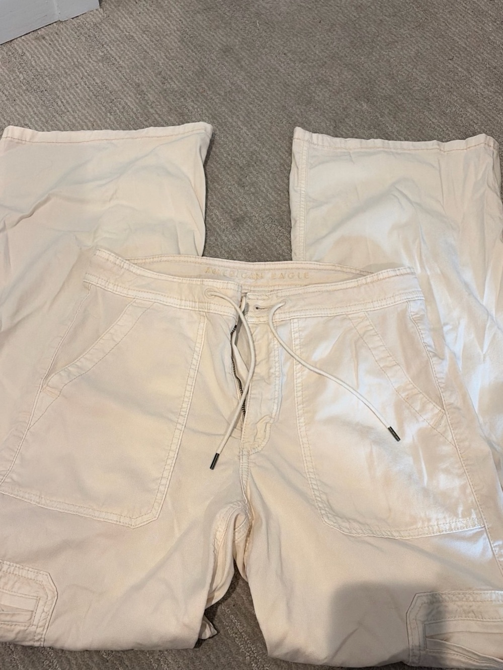 American Eagle Outfitters Womens Cream Drawstring Cargo Pants